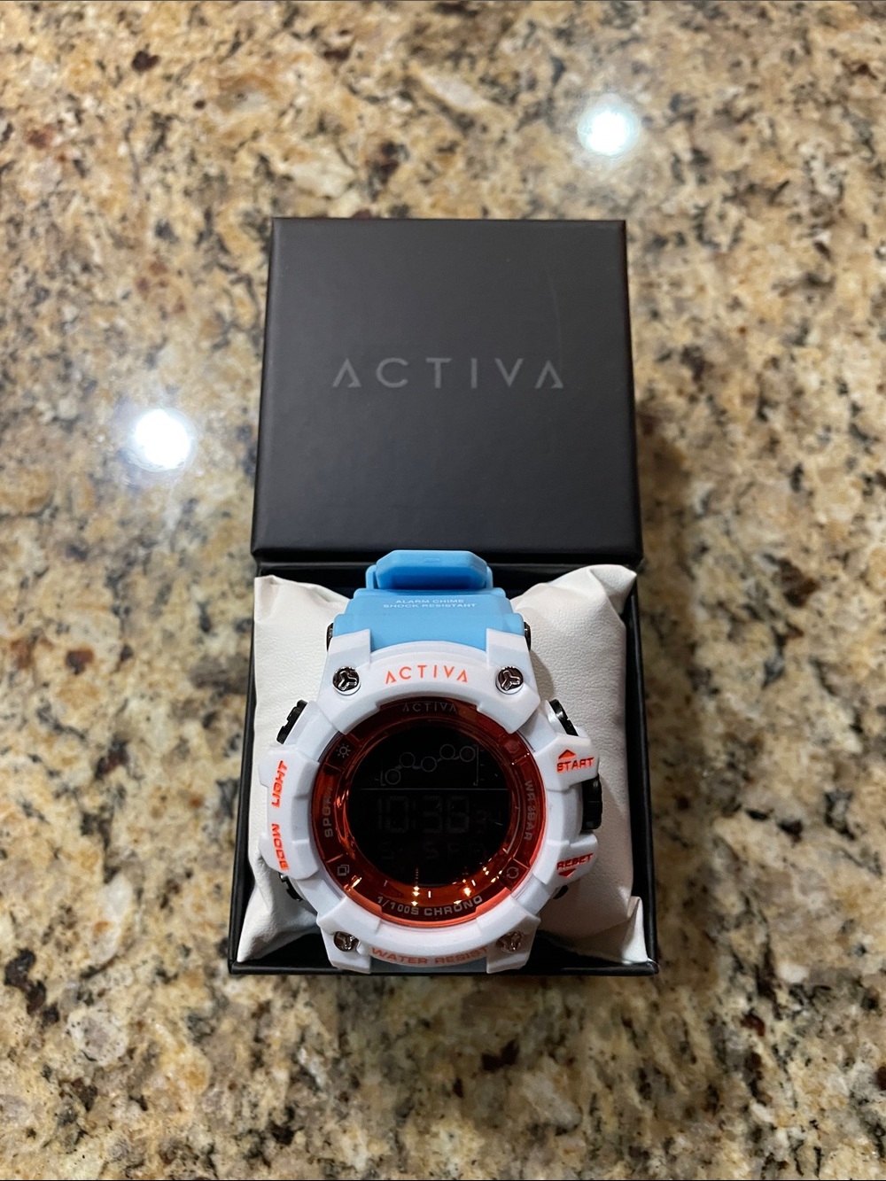 Ativa White Watch with Blue Strap and Red-Tinted Dial